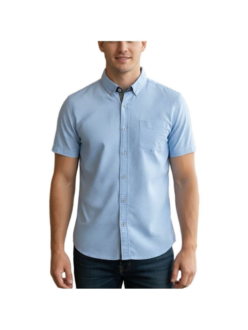 Descendant of Thieves cotton blue white polka dot short sleeve shirt M